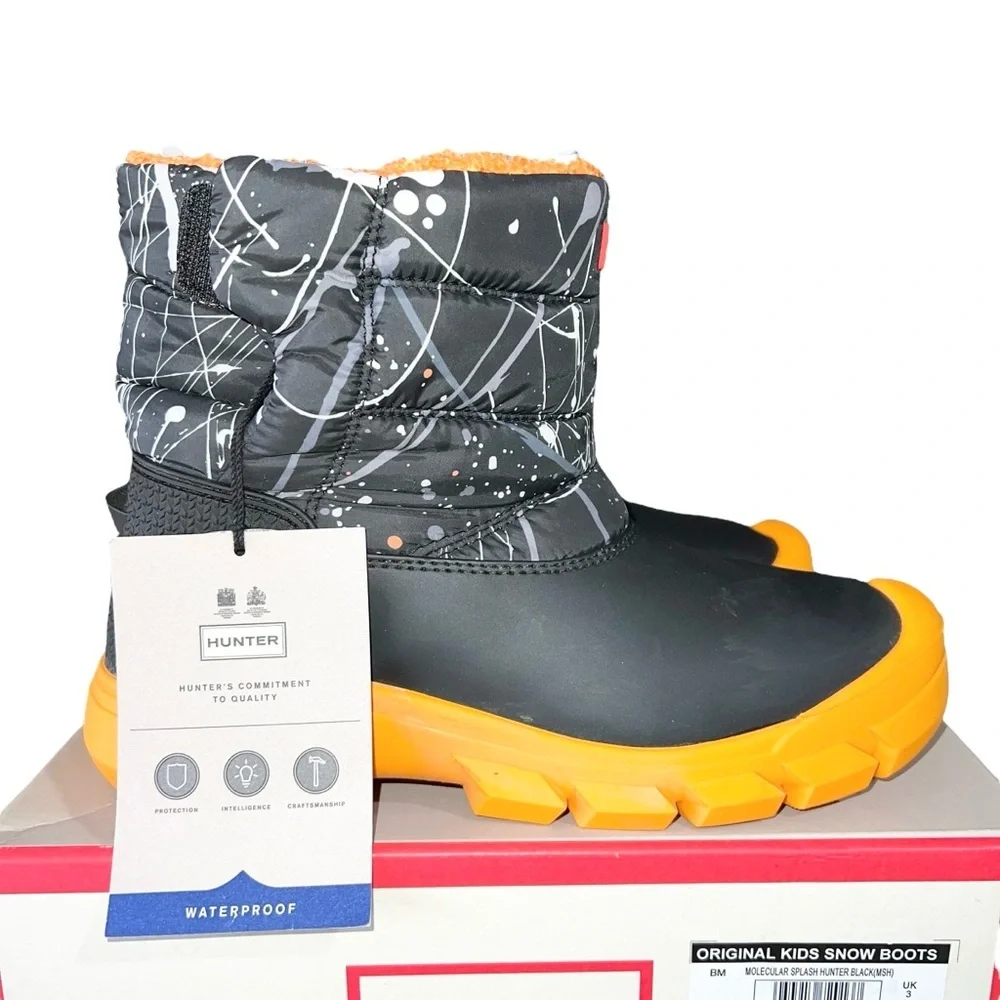 Hunter Boots Boys Size 4 Black Orange Gray Winter Molecular Insulated Waterproof
